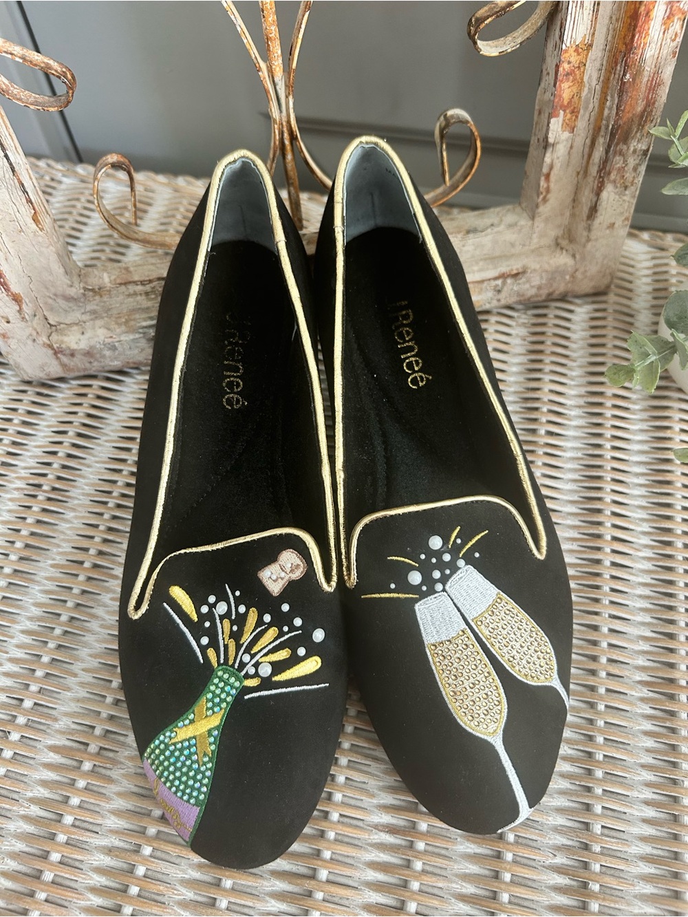 J. Renee New Year Loafers Champagne Embroidered Rhinestone Flats Women’s 7.5